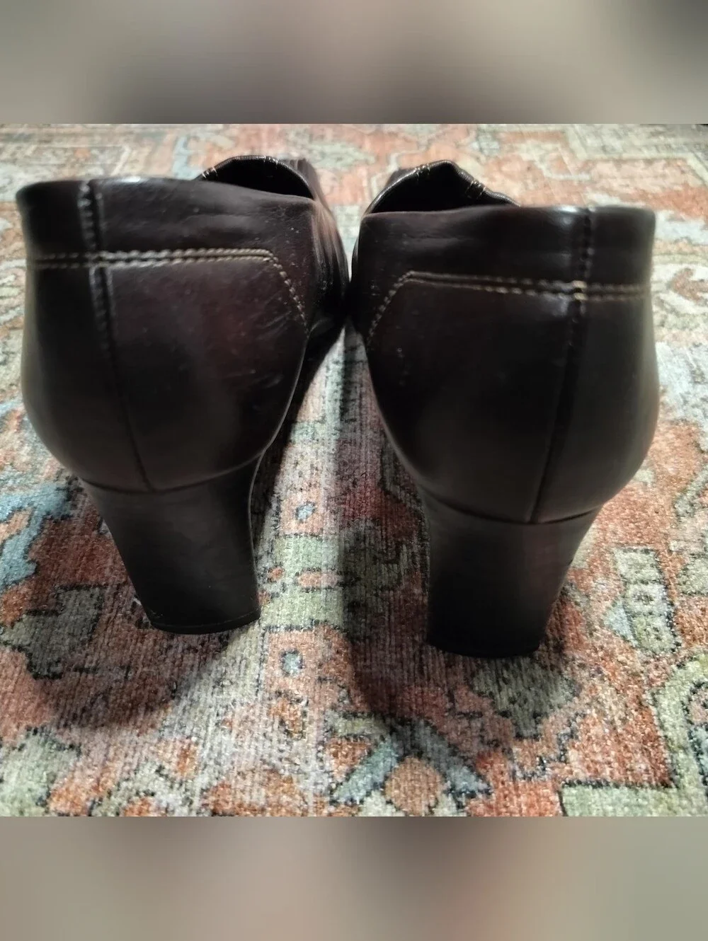 Vintage Paul Green Dark Brown Leather Square-Toe Slip-On Loafer Heels - 9 (6 UK)